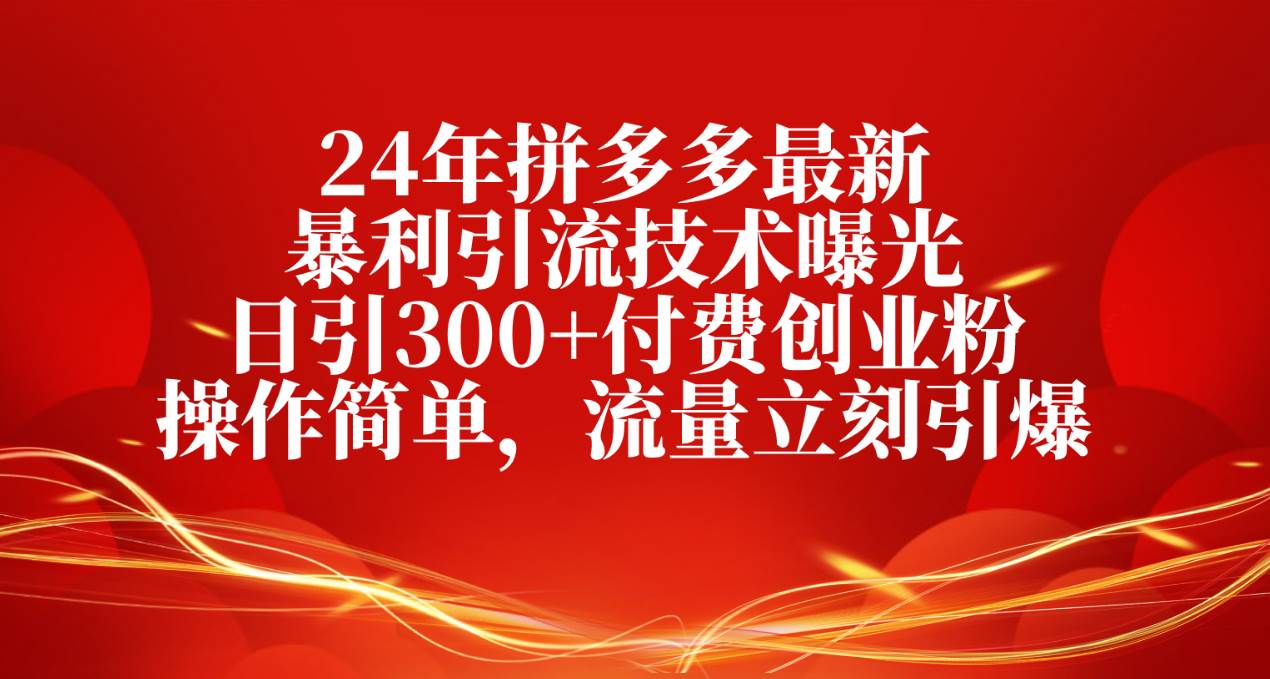 24年拼多多最新暴利引流技术曝光，日引300+付费创业粉，操作简单，流量…-久创网