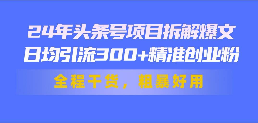 24年头条号项目拆解爆文，日均引流300+精准创业粉，全程干货，粗暴好用-久创网