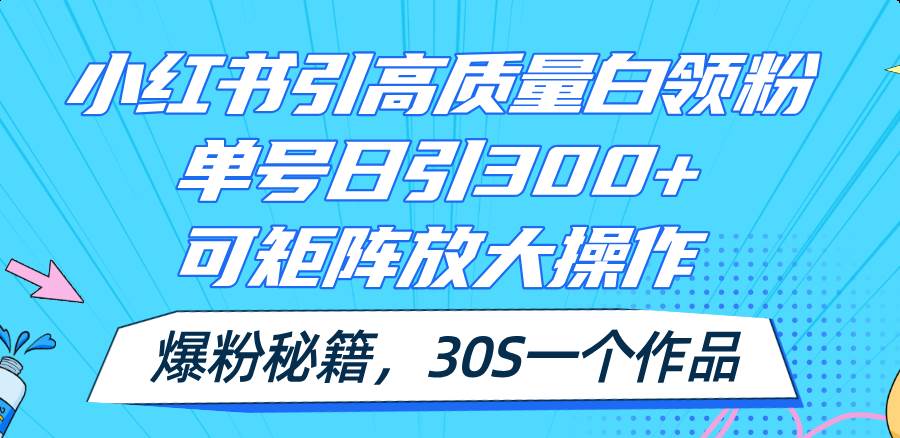 小红书引高质量白领粉，单号日引300+，可放大操作，爆粉秘籍！30s一个作品-久创网