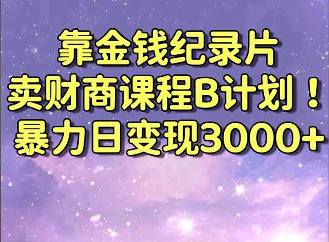 靠金钱纪录片卖财商课程B计划！暴力日变现3000+，喂饭式干货教程！-久创网