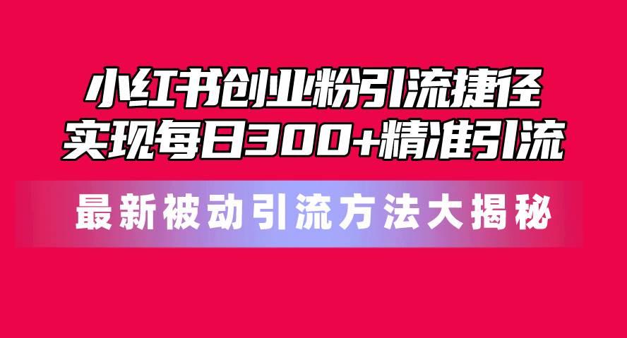 小红书创业粉引流捷径！最新被动引流方法大揭秘，实现每日300+精准引流-久创网