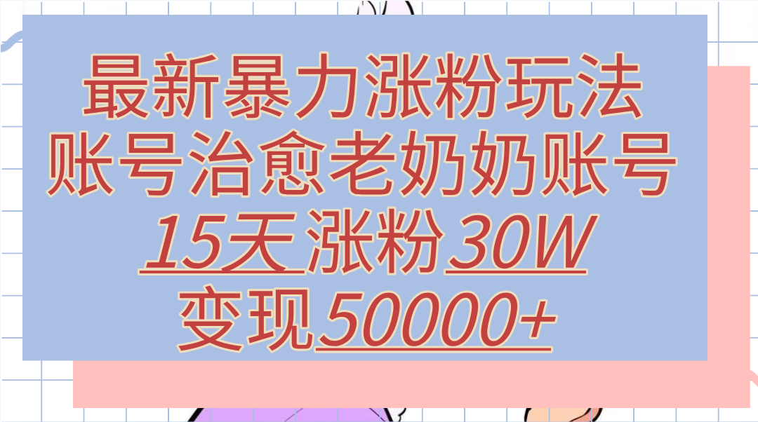 最新暴力涨粉玩法，治愈老奶奶账号，15天涨粉30W，变现50000+【揭秘】-久创网