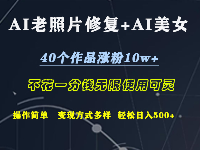 AI老照片修复+AI美女玩发  40个作品涨粉10w+  不花一分钱使用可灵  操作简单  变现方式多样话   轻松日去500+-久创网