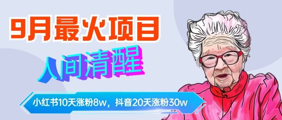 9月最火项目，人间清醒柒奶奶，10天小红薯涨粉8w+，单篇笔记报价1400.-久创网