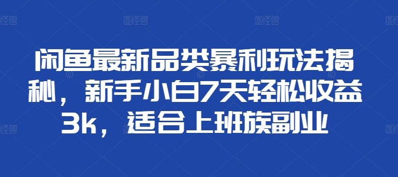 闲鱼最新品类暴利玩法揭秘，新手小白7天轻松赚3000+，适合上班族副业-久创网