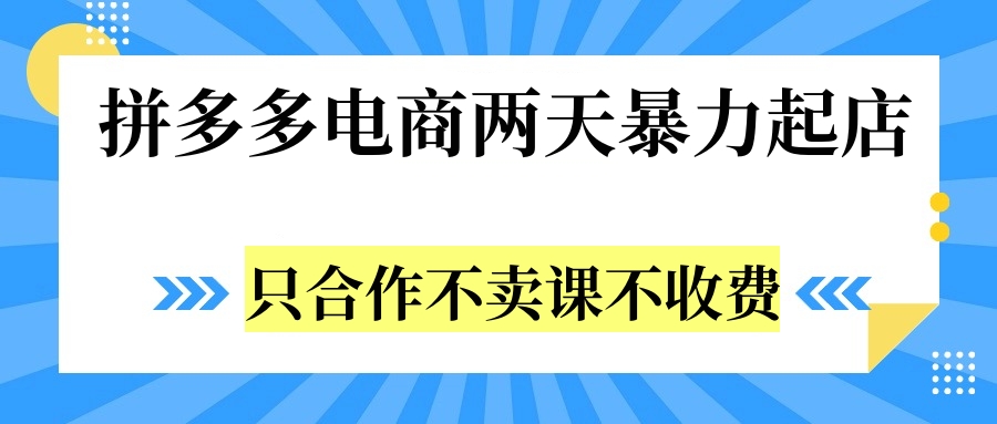 拼多多两天暴力起店，只合作不卖课不收费-久创网