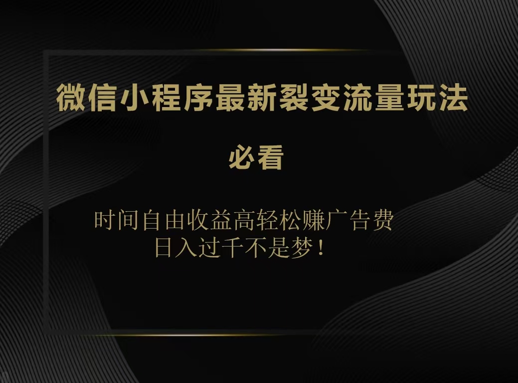 微信小程序最新裂变流量玩法，时间自由收益高轻松赚广告费，日入200-500+-久创网