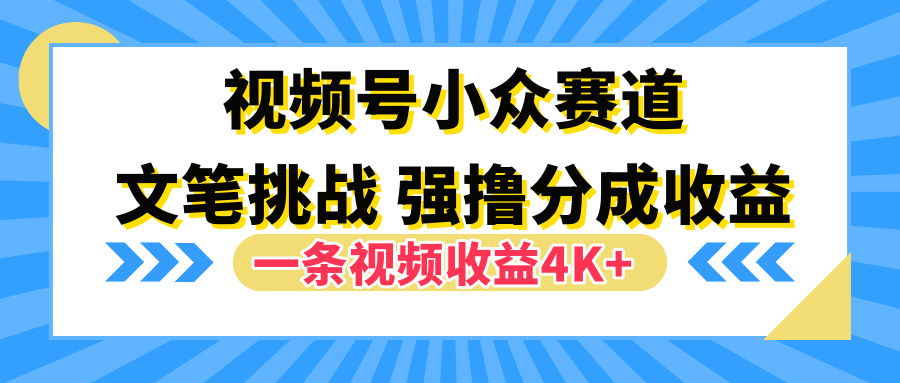 视频号小众赛道，文笔挑战，一条视频收益4K+-久创网