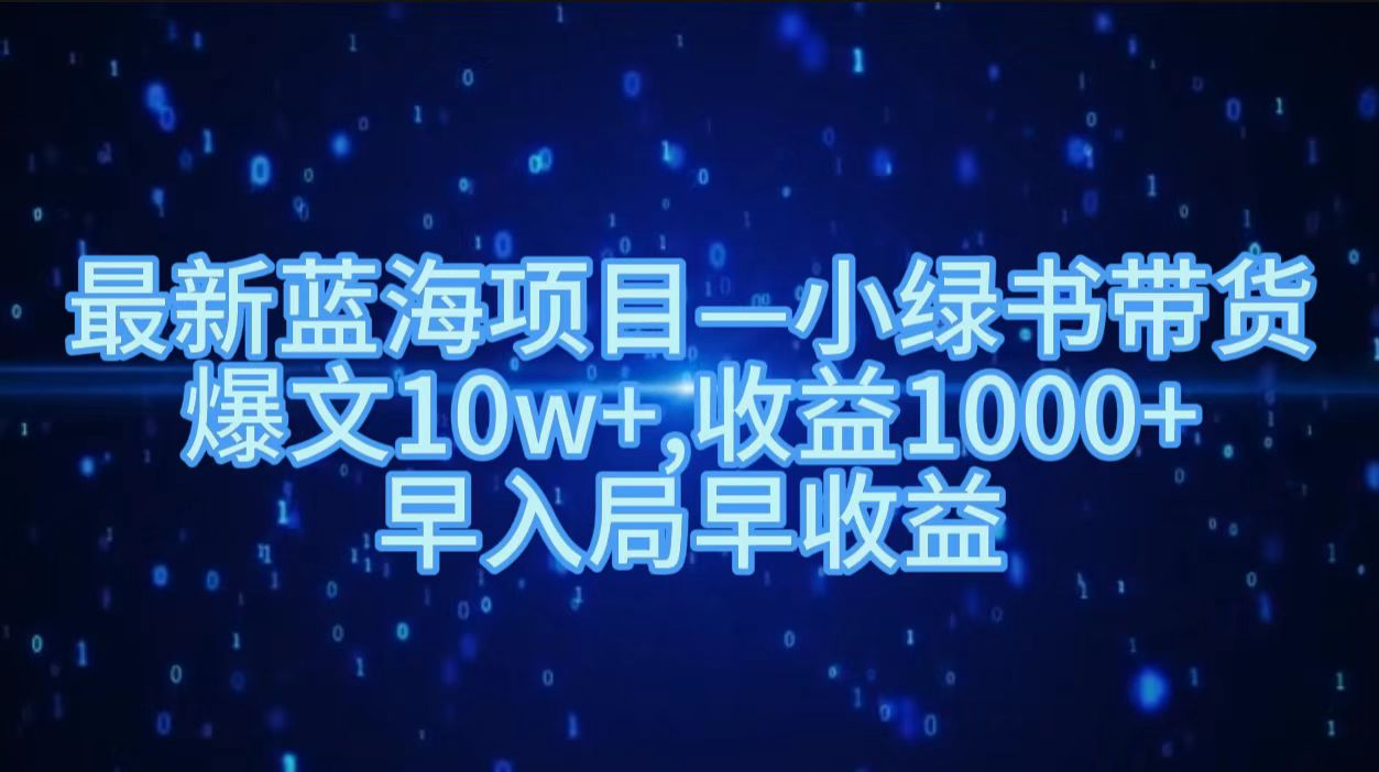 最新蓝海项目小绿书带货，爆文10w＋，收益1000＋，早入局早获益！！-久创网