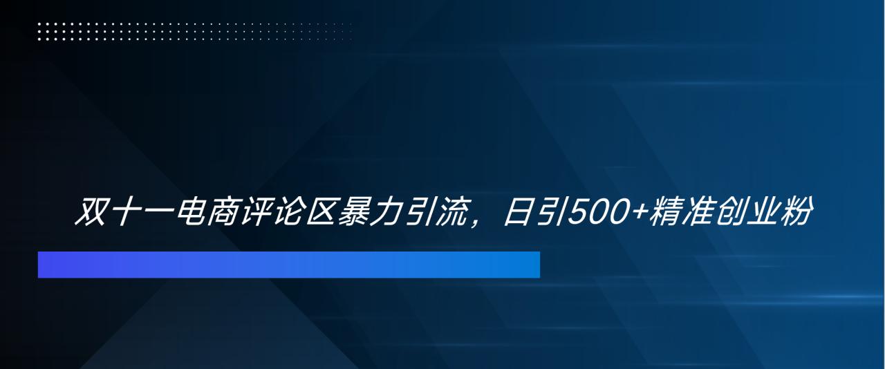 双十一电商评论区暴力引流，日引500+精准创业粉！！！-久创网