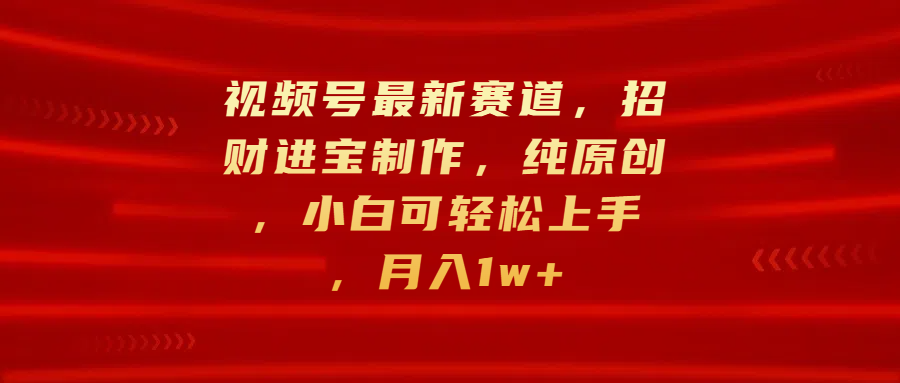 视频号最新赛道，招财进宝制作，纯原创，小白可轻松上手，月入1w+-久创网