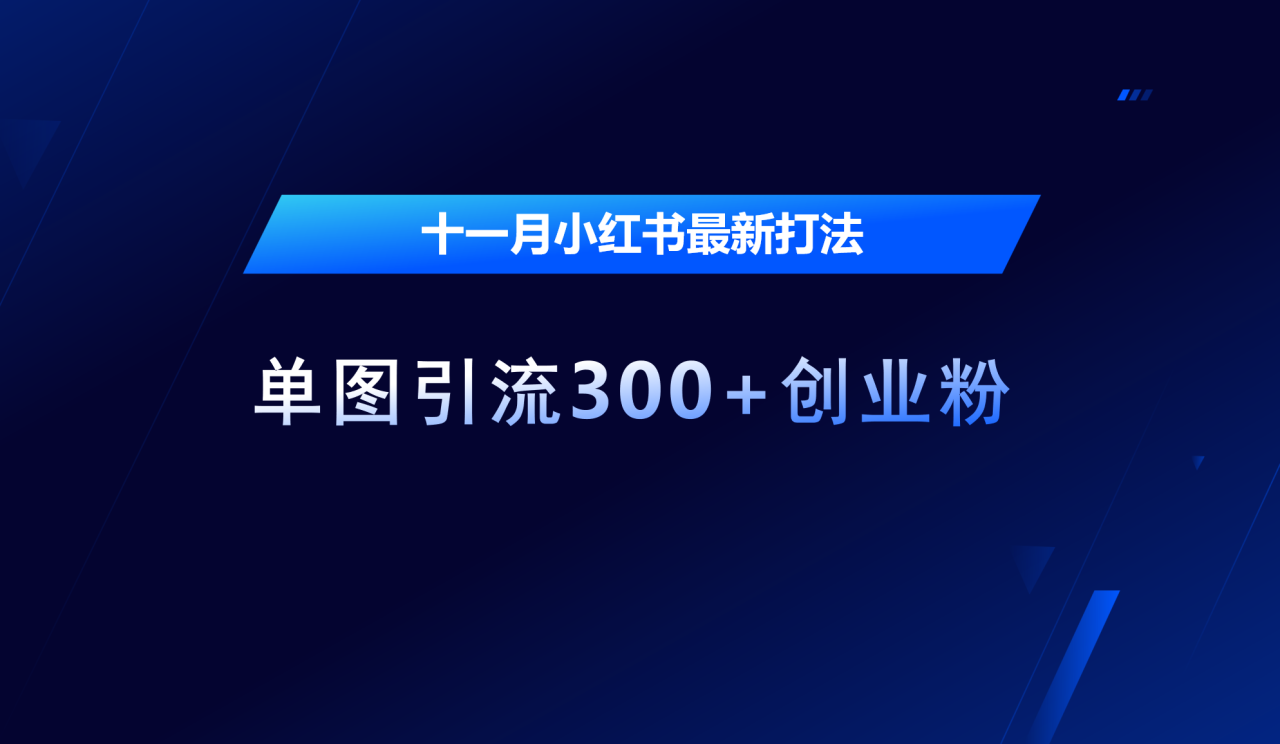 十一月，小红书最新打法，单图引流300+创业粉-久创网