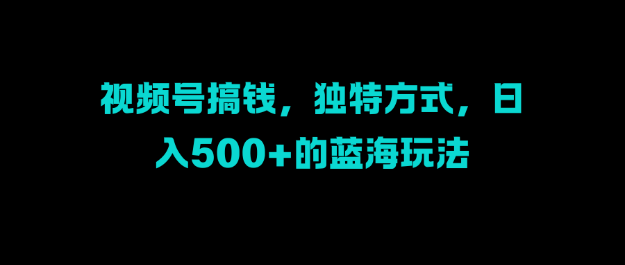 视频号搞钱，独特方式，日入500+的蓝海玩法-久创网