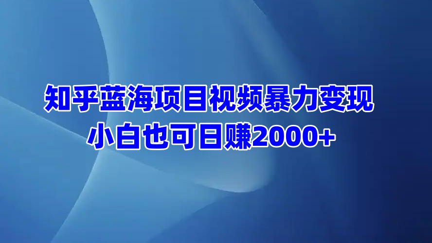 知乎蓝海项目视频暴力变现  小白也可日赚2000+-久创网