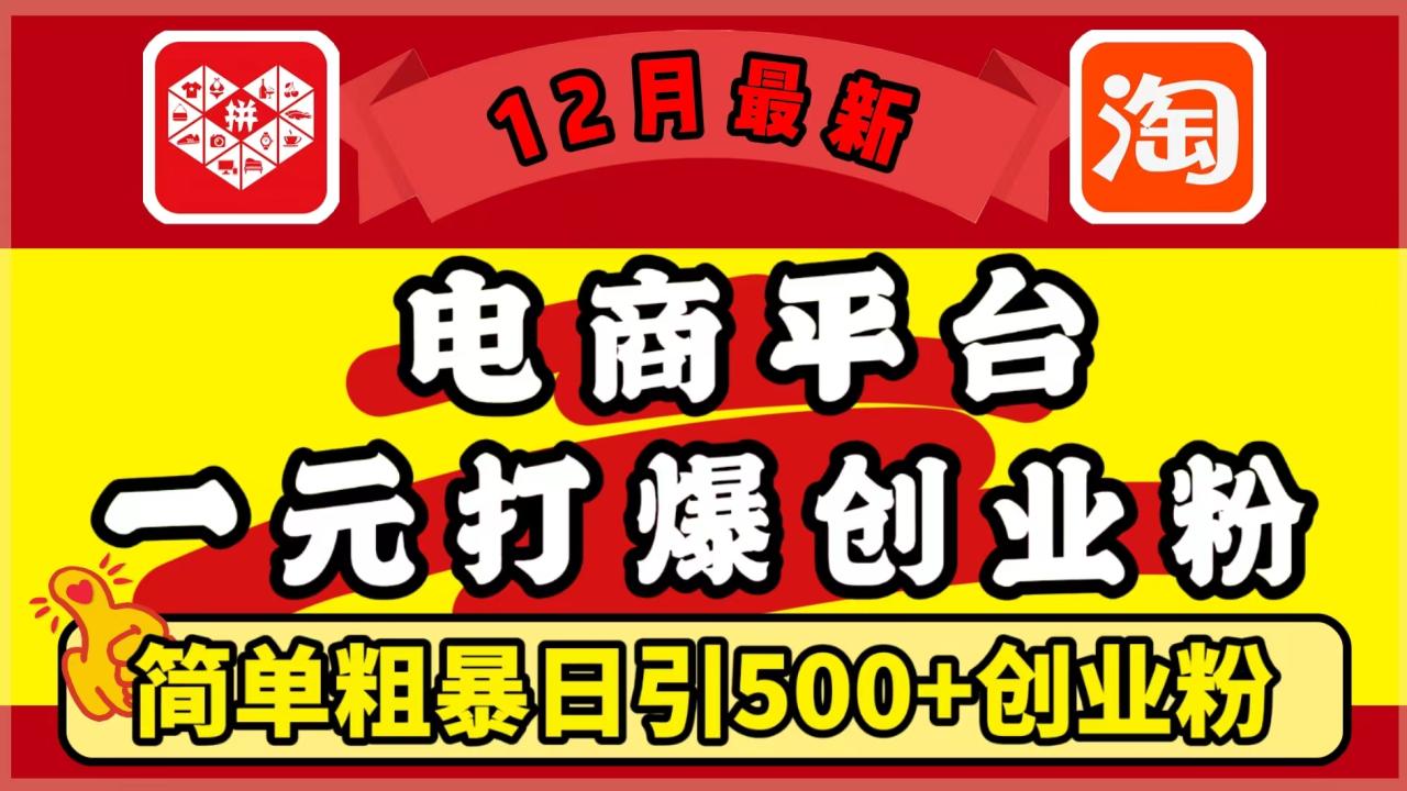 12月最新：电商平台1元打爆创业粉，简单粗暴日引500+精准创业粉，轻松月入5万+-久创网