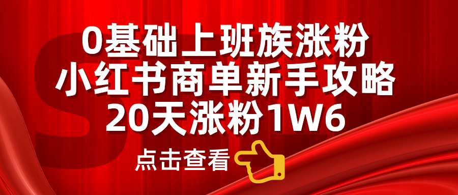 小红书商单新手攻略，20天涨粉1.6w，0基础上班族涨粉-久创网