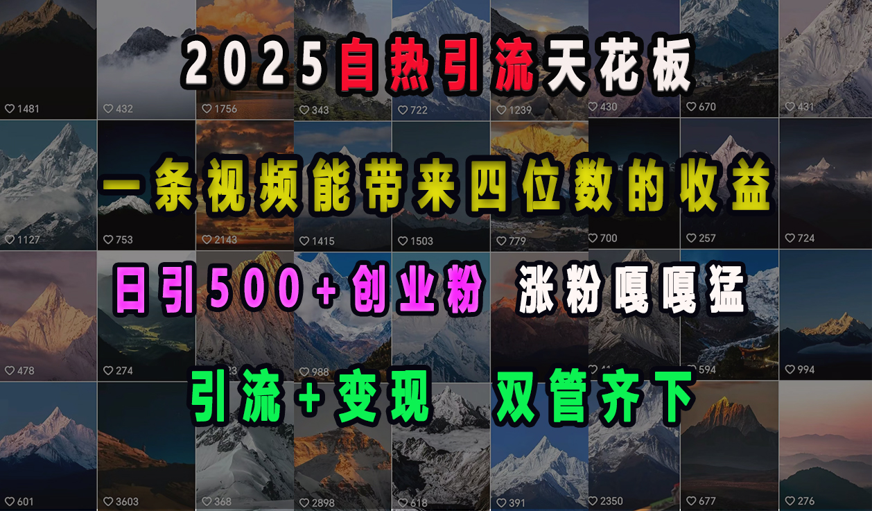 2025自热引流天花板，一条视频能带来四位数的收益，引流+变现双管齐下，日引500+创业粉，涨粉嘎嘎猛-久创网