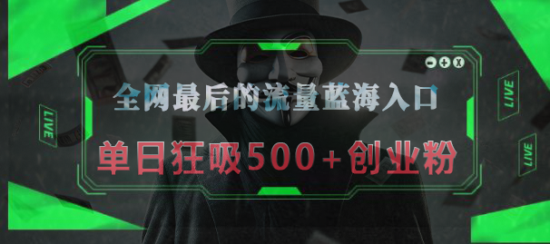 全网最后的流量蓝海入口，半小时引流50+创业粉，单日狂吸500+创业粉-久创网