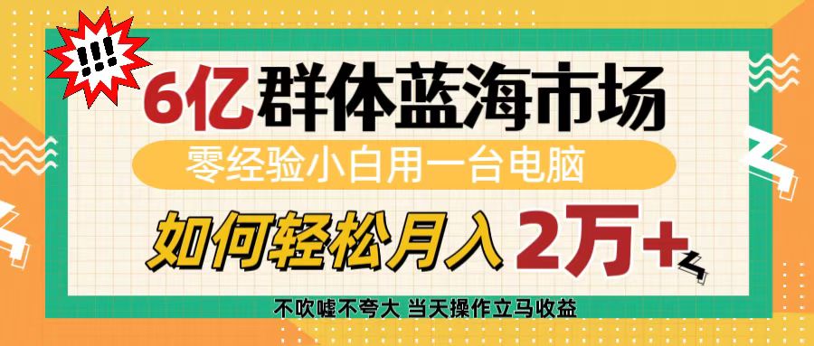 6亿群体蓝海市场，零经验小白用一台电脑，如何轻松月入2万+-久创网