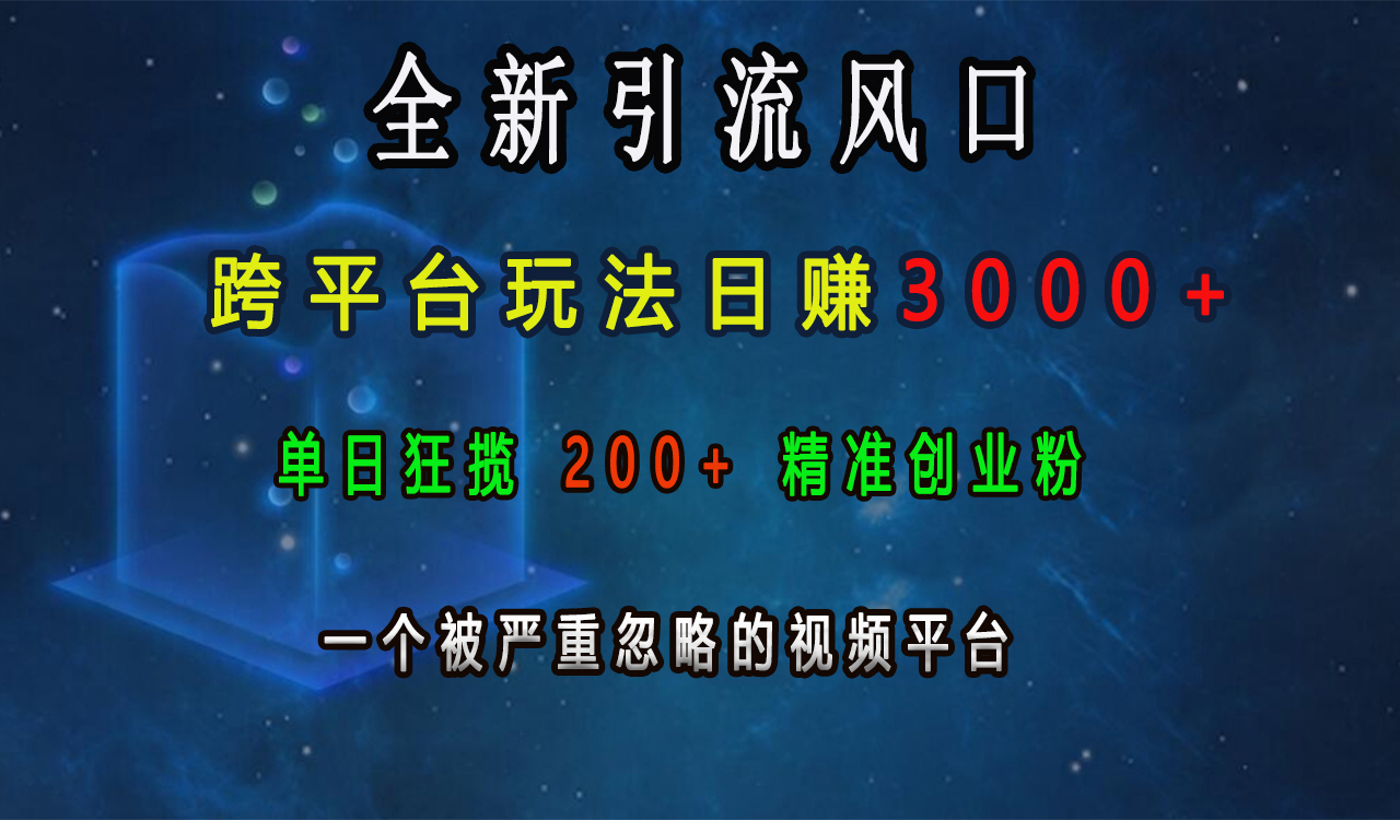 全新引流风口，跨平台玩法日赚3000+，单日狂揽200+精准创业粉，一个被严重忽略的视频平台-久创网