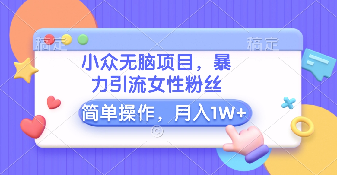 小众无脑项目，暴力引流女性粉丝，简单操作，月入10000+元-久创网