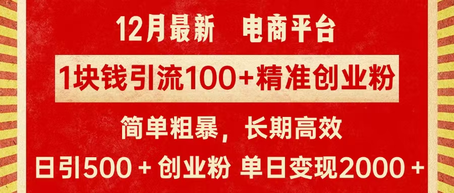 拼多多淘宝电商平台1块钱引流100个精准创业粉，简单粗暴高效长期精准，单人单日引流500+创业粉，日变现2000+-久创网