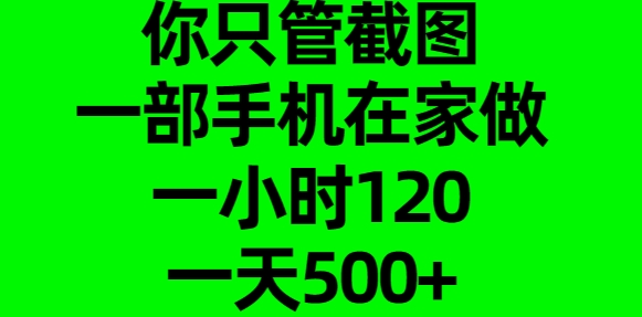 你只管截图，一部手机在家做，一小时120，一天500+-久创网