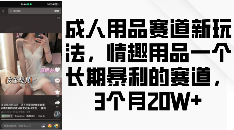 情趣用品一个长期暴利的赛道，成人用品赛道新玩法，3个月20W+-久创网