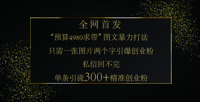 小红书，“预算 4980 带我飞” 的神奇图片引流法，堪称涨粉核武器！只需一张图，就能单条笔记凭借此方法，轻松引流 300 + 精准创业粉！-久创网