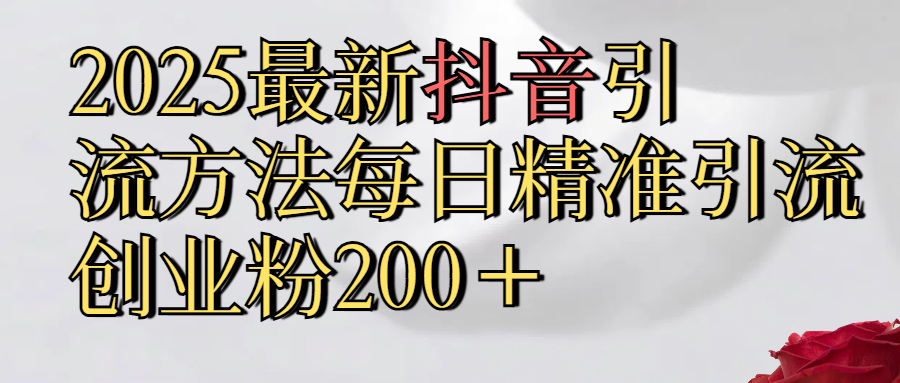 2025最新,抖音引流,方法每日精准引流创业粉300＋-久创网