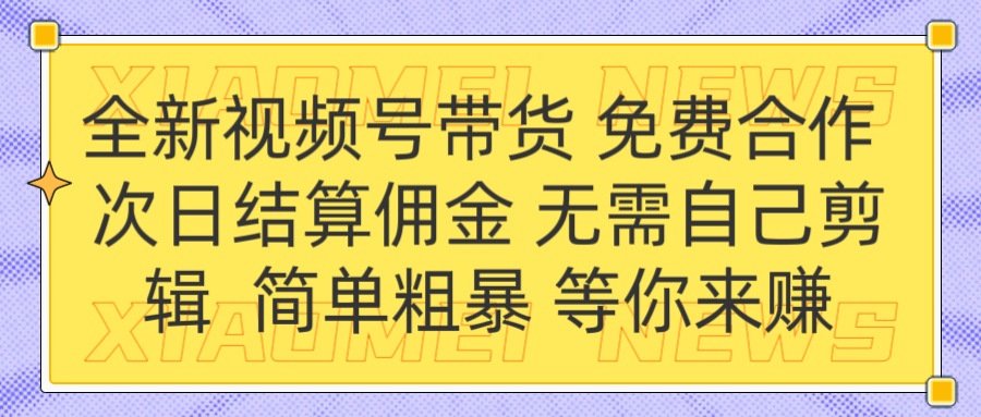 全新视频号 免费合作 佣金次日结算 无需自己剪辑-久创网